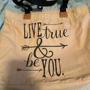 Thirty-One Tan Tote with Inspirational Print